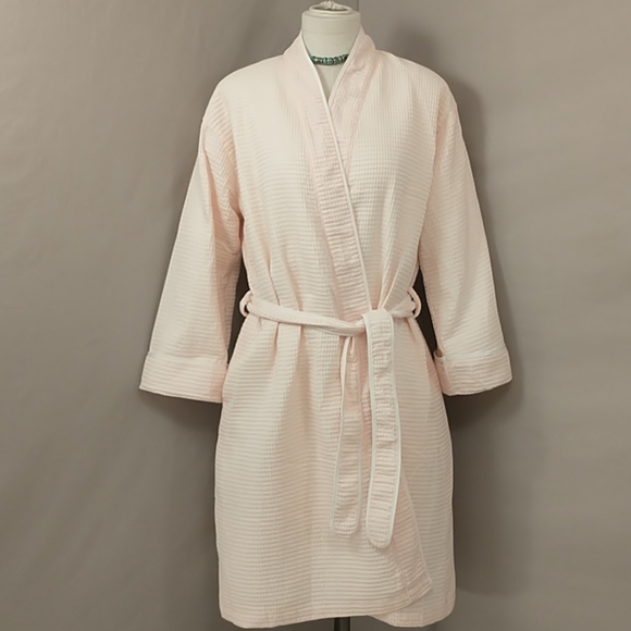 Blush Pink Cotton Terry Lined Waffle Short Wrap Robe High Quality w Pockets L/XL - Picture 1 of 12